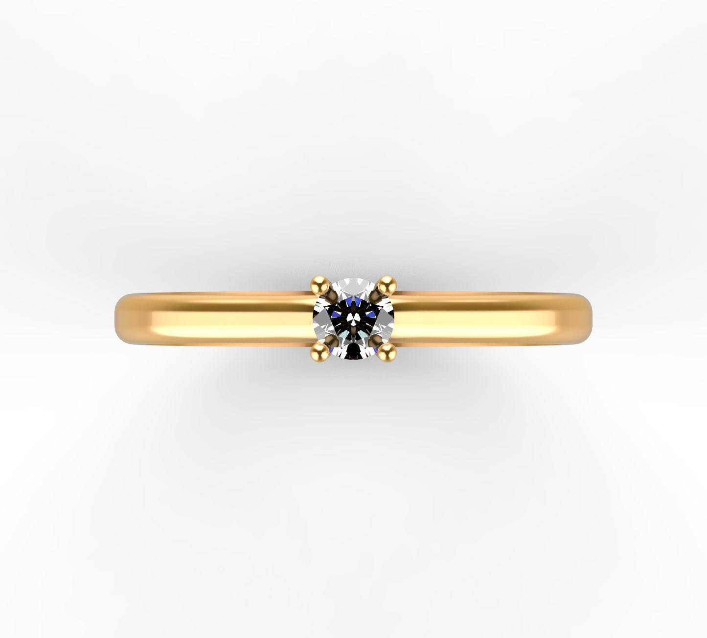 Anillo Solitario Clásico con Diamante Natural de 0,16 ct en Cuatro Garras y Banda Lisa | Oro 18K Lucigo