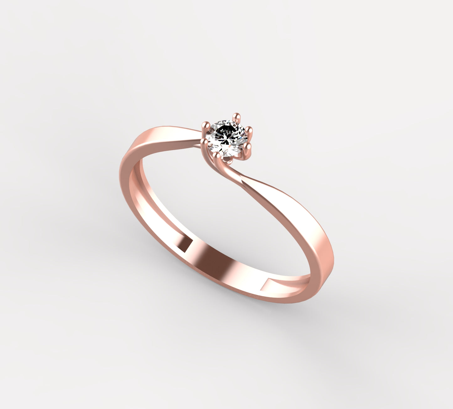 Anillo Solitario con Diamante Natural de 0,16 ct en Seis Garras y Banda en Espiral | Oro 18K Lucigo