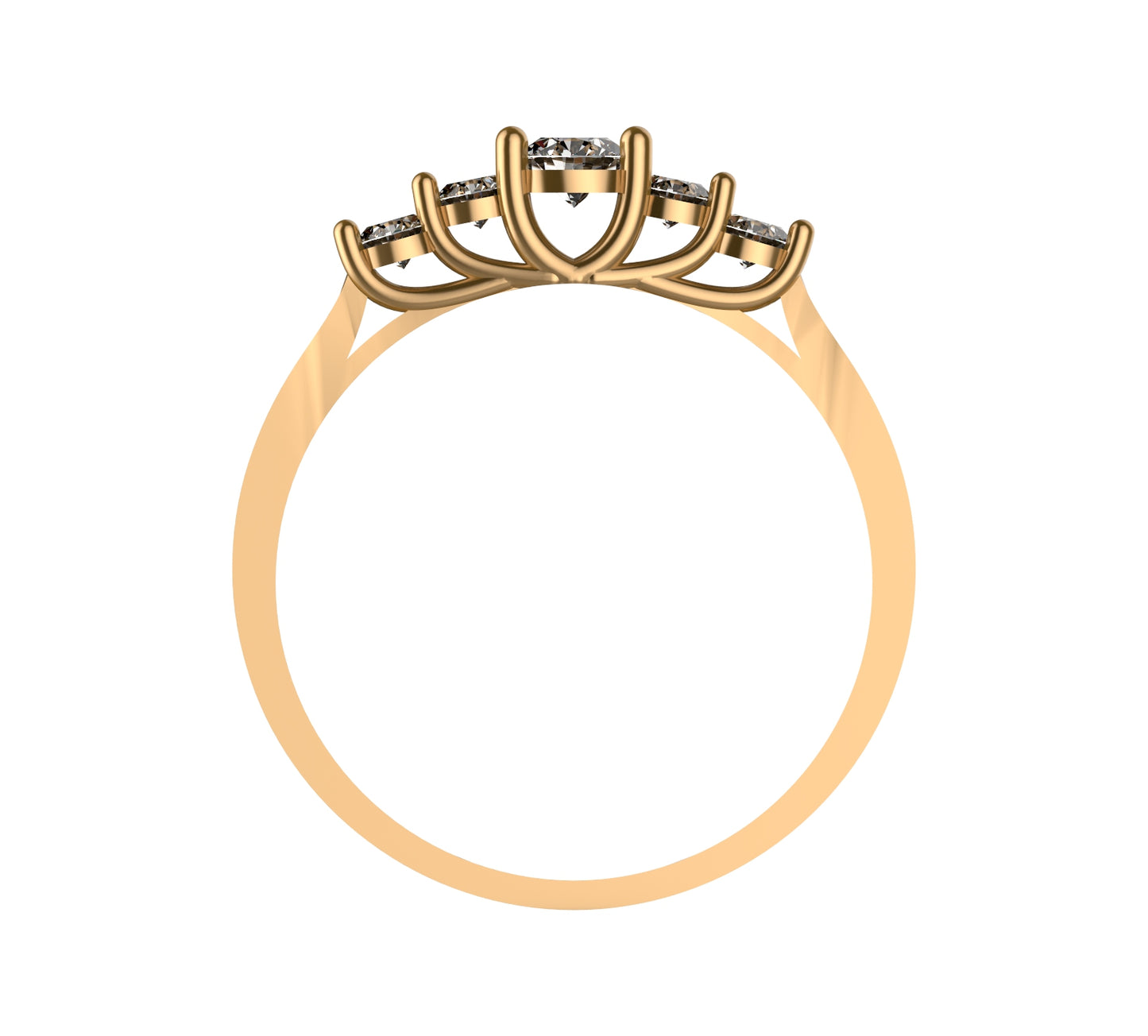 Anillo en oro amarillo 18K con 5 diamantes naturales en degradé engastados en garras compartidas tipo U — diamante central de 0,16ct – Joyería Lucigo Colombia