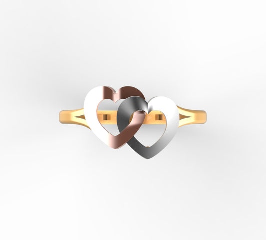 Anillo de Corazones Entrelazados Oro Tricolor 18k — Argolla Mujer Oro Amarillo, Blanco y Rosa L750
