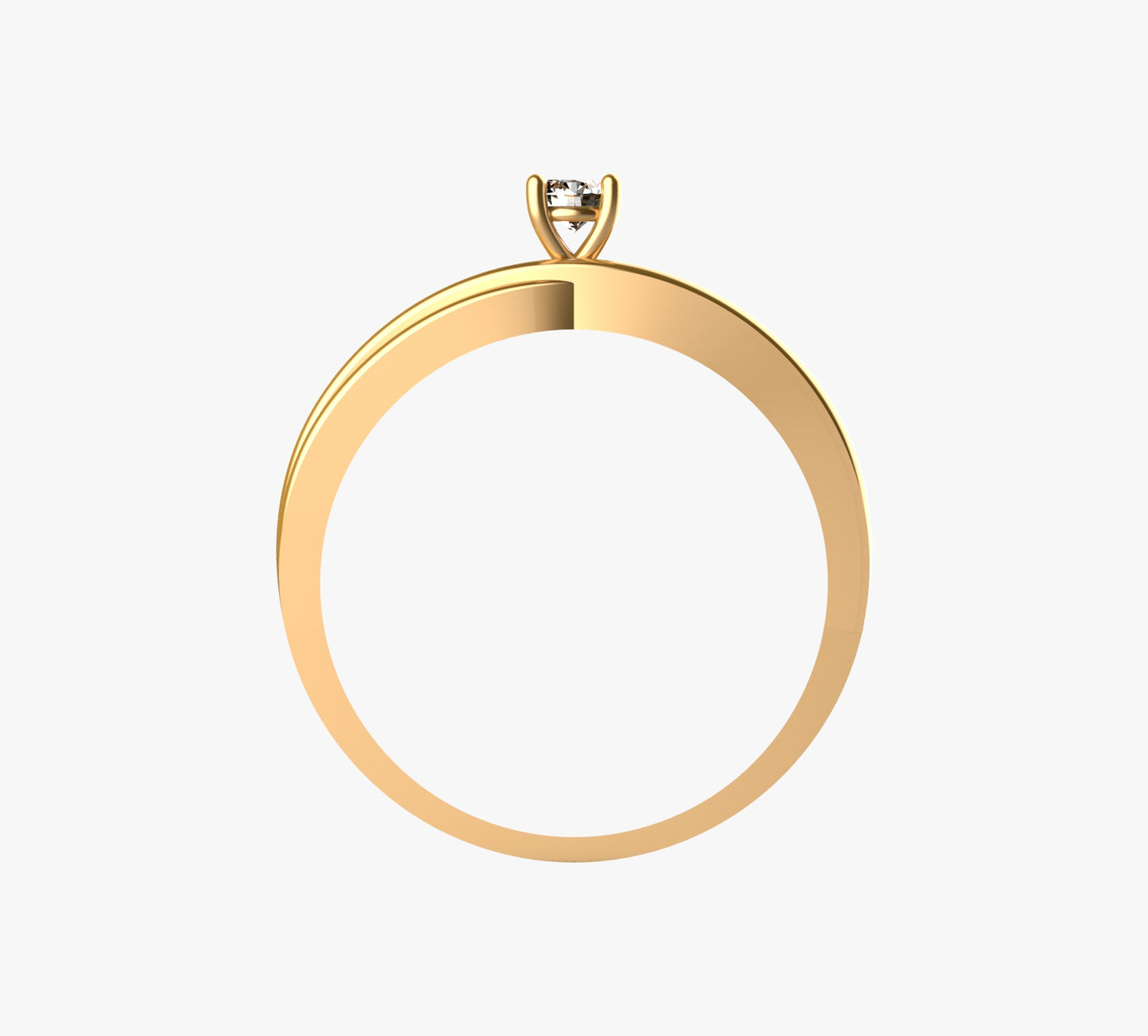 Anillo solitario en oro amarillo 18K con diamante natural de 0,10ct en cuatro garras y doble banda lisa paralela sin adornos – Joyería Lucigo Colombia