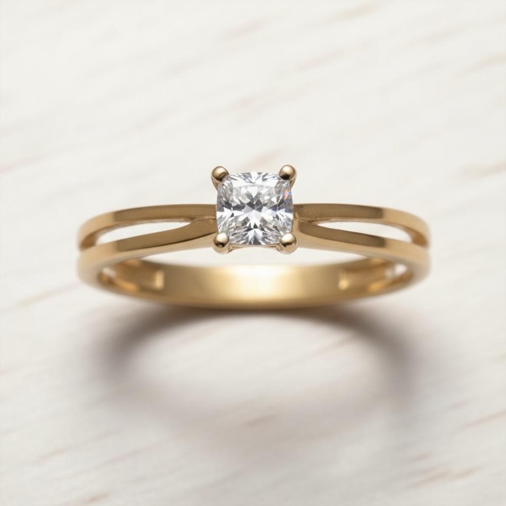 Anillo Solitario con Diamante Natural de 0,45 ct en Banda Doble Dividida | Oro 18K Lucigo