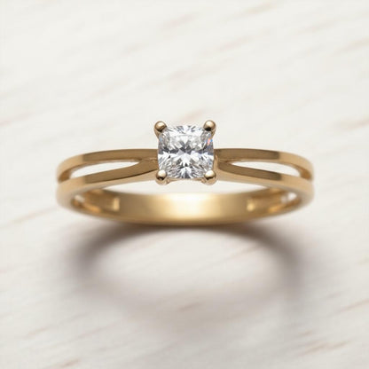 Anillo Solitario con Diamante Natural de 0,45 ct en Banda Doble Dividida | Oro 18K Lucigo