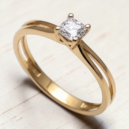 Anillo Solitario con Diamante Natural de 0,45 ct en Banda Doble Dividida | Oro 18K Lucigo