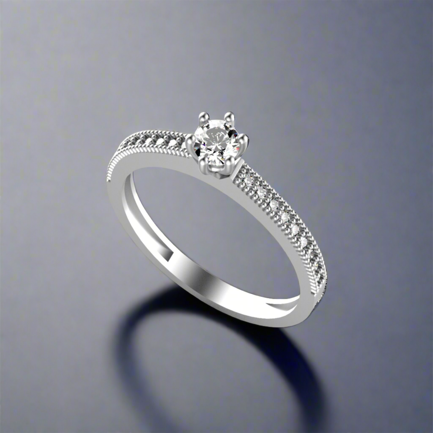 Anillo de compromiso en oro 18k con piedra central y diamantes laterales