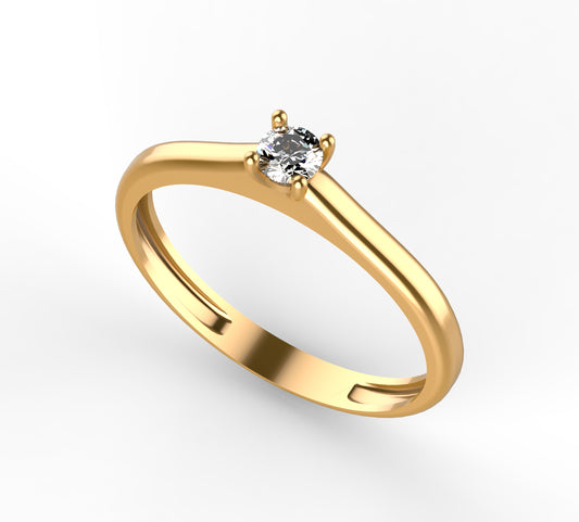Anillo Solitario Clásico con Diamante Natural de 0,16 ct en Cuatro Garras y Banda Lisa | Oro 18K Lucigo