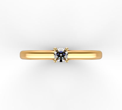 Anillo Solitario Clásico con Diamante Natural de 0,16 ct en Cuatro Garras y Banda Lisa | Oro 18K Lucigo