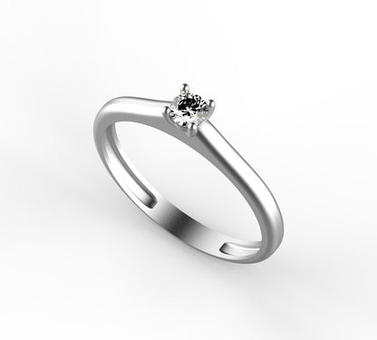Anillo Solitario Clásico con Diamante Natural de 0,16 ct en Cuatro Garras y Banda Lisa | Oro 18K Lucigo