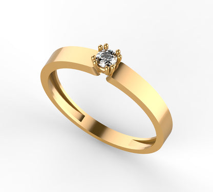 Anillo Solitario con Diamante Natural de 0,10 ct en Seis Garras y Banda Biselada | Oro 18K Lucigo