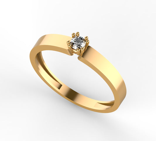 Anillo Solitario con Diamante Natural de 0,10 ct en Seis Garras y Banda Biselada | Oro 18K Lucigo