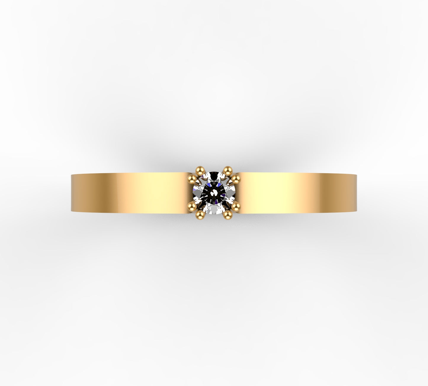 Anillo Solitario con Diamante Natural de 0,10 ct en Seis Garras y Banda Biselada | Oro 18K Lucigo