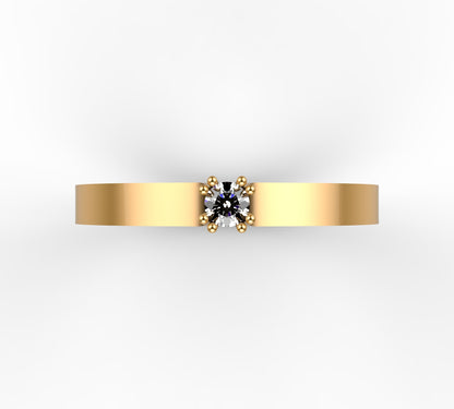 Anillo Solitario con Diamante Natural de 0,10 ct en Seis Garras y Banda Biselada | Oro 18K Lucigo