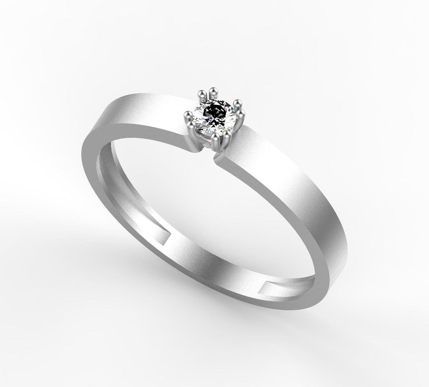 Anillo Solitario con Diamante Natural de 0,10 ct en Seis Garras y Banda Biselada | Oro 18K Lucigo