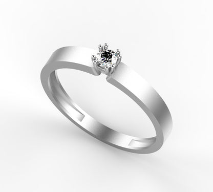 Anillo Solitario con Diamante Natural de 0,10 ct en Seis Garras y Banda Biselada | Oro 18K Lucigo