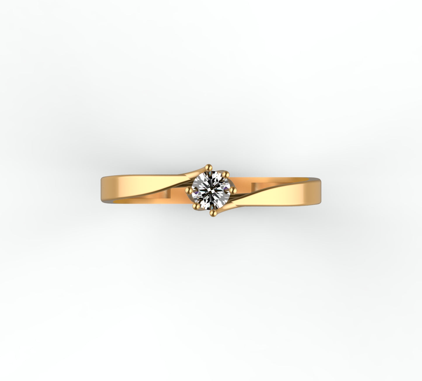 Anillo Solitario con Diamante Natural de 0,16 ct en Seis Garras y Banda en Espiral | Oro 18K Lucigo