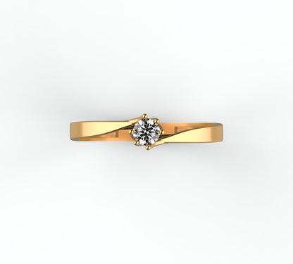 Anillo Solitario con Diamante Natural de 0,16 ct en Seis Garras y Banda en Espiral | Oro 18K Lucigo