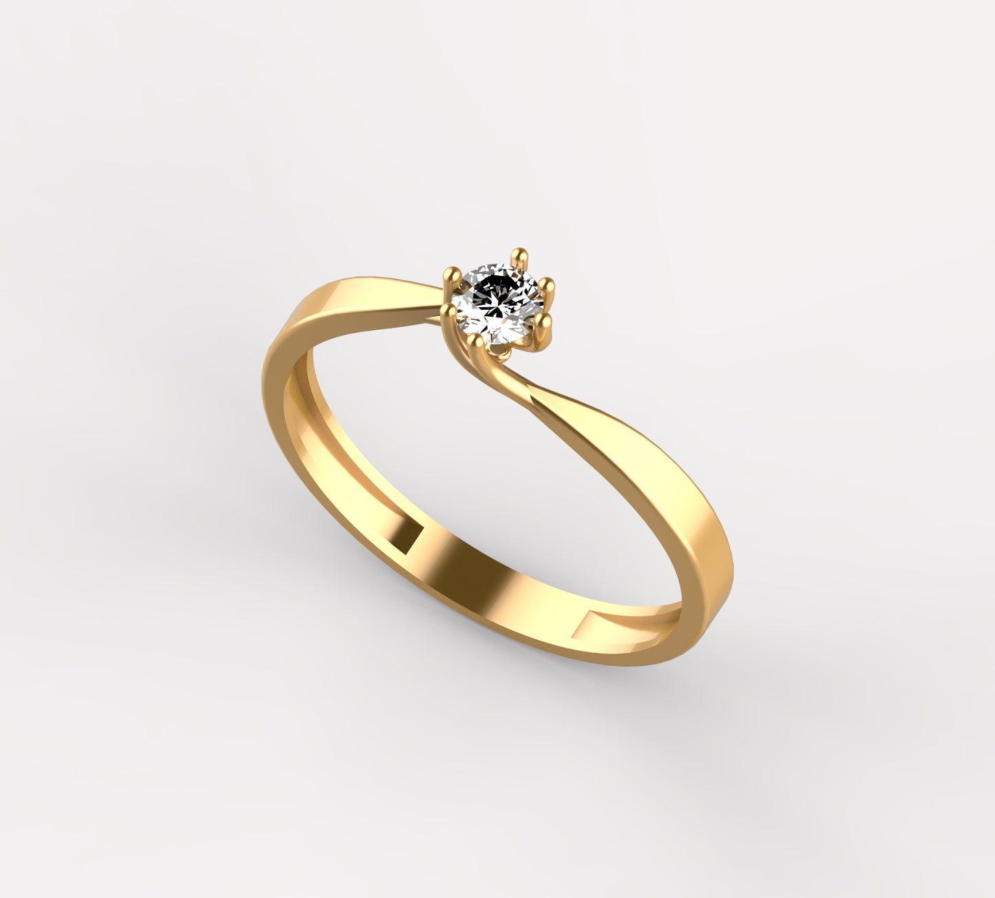 Anillo Solitario con Diamante Natural de 0,16 ct en Seis Garras y Banda en Espiral | Oro 18K Lucigo