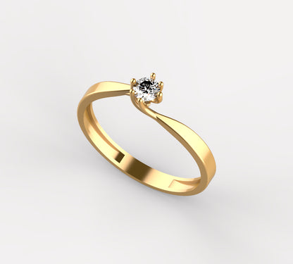 Anillo Solitario con Diamante Natural de 0,16 ct en Seis Garras y Banda en Espiral | Oro 18K Lucigo