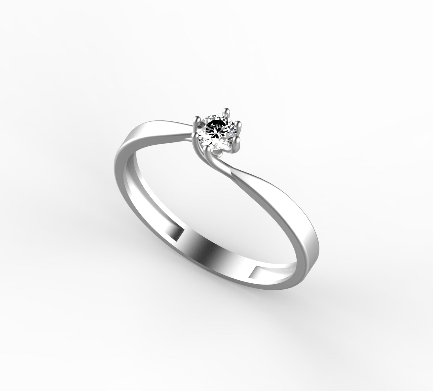 Anillo Solitario con Diamante Natural de 0,16 ct en Seis Garras y Banda en Espiral | Oro 18K Lucigo