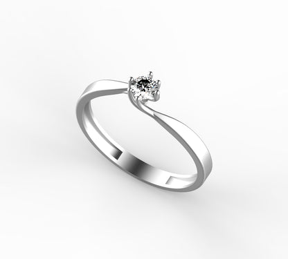 Anillo Solitario con Diamante Natural de 0,16 ct en Seis Garras y Banda en Espiral | Oro 18K Lucigo
