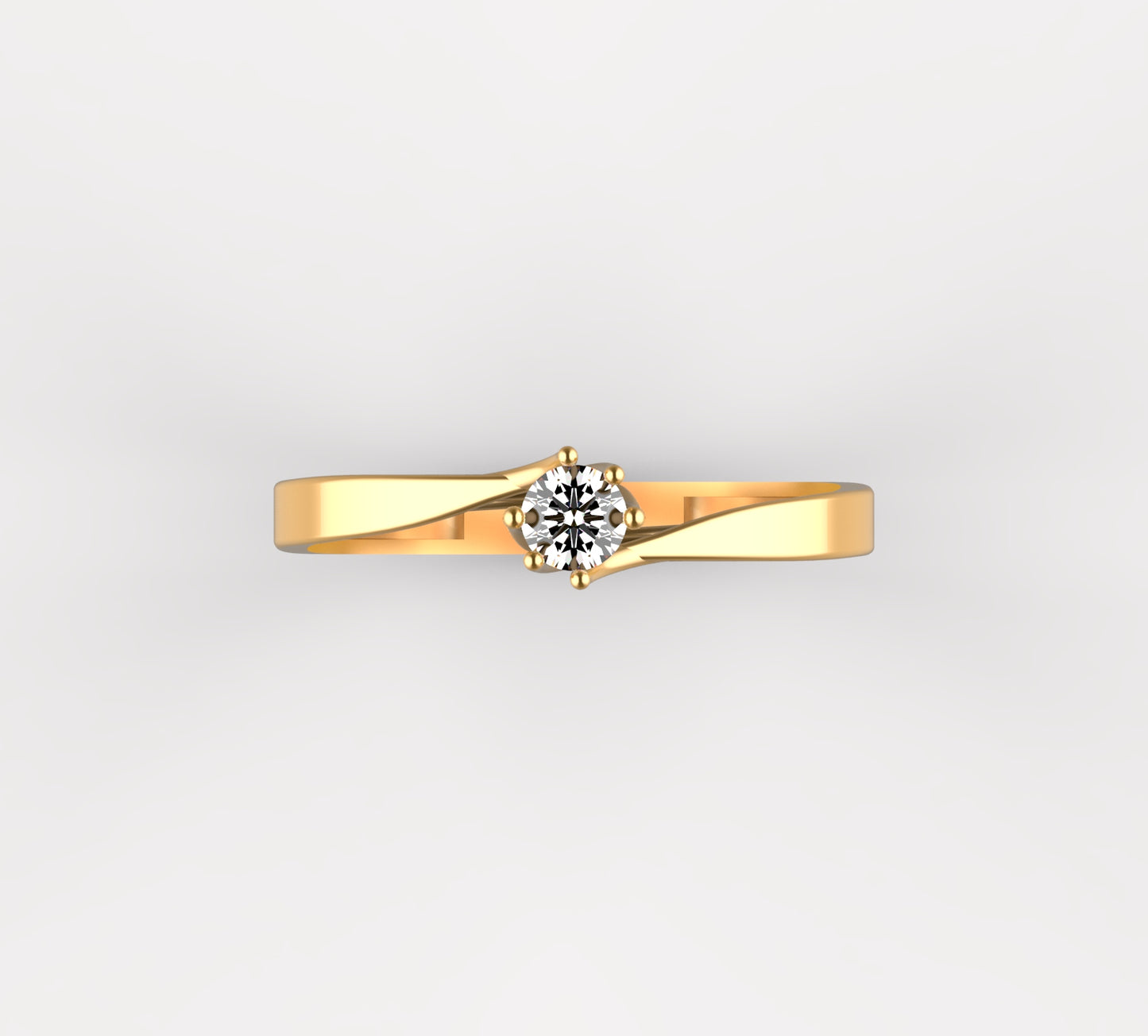 Anillo Solitario con Diamante Natural de 0,16 ct en Seis Garras y Banda en Espiral | Oro 18K Lucigo
