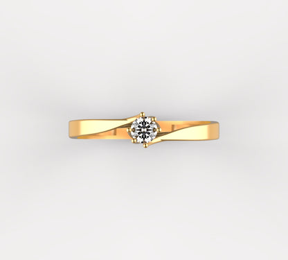Anillo Solitario con Diamante Natural de 0,16 ct en Seis Garras y Banda en Espiral | Oro 18K Lucigo