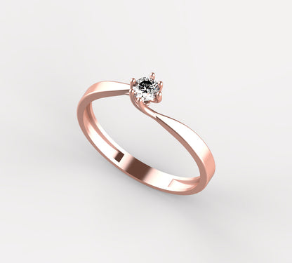 Anillo Solitario con Diamante Natural de 0,16 ct en Seis Garras y Banda en Espiral | Oro 18K Lucigo