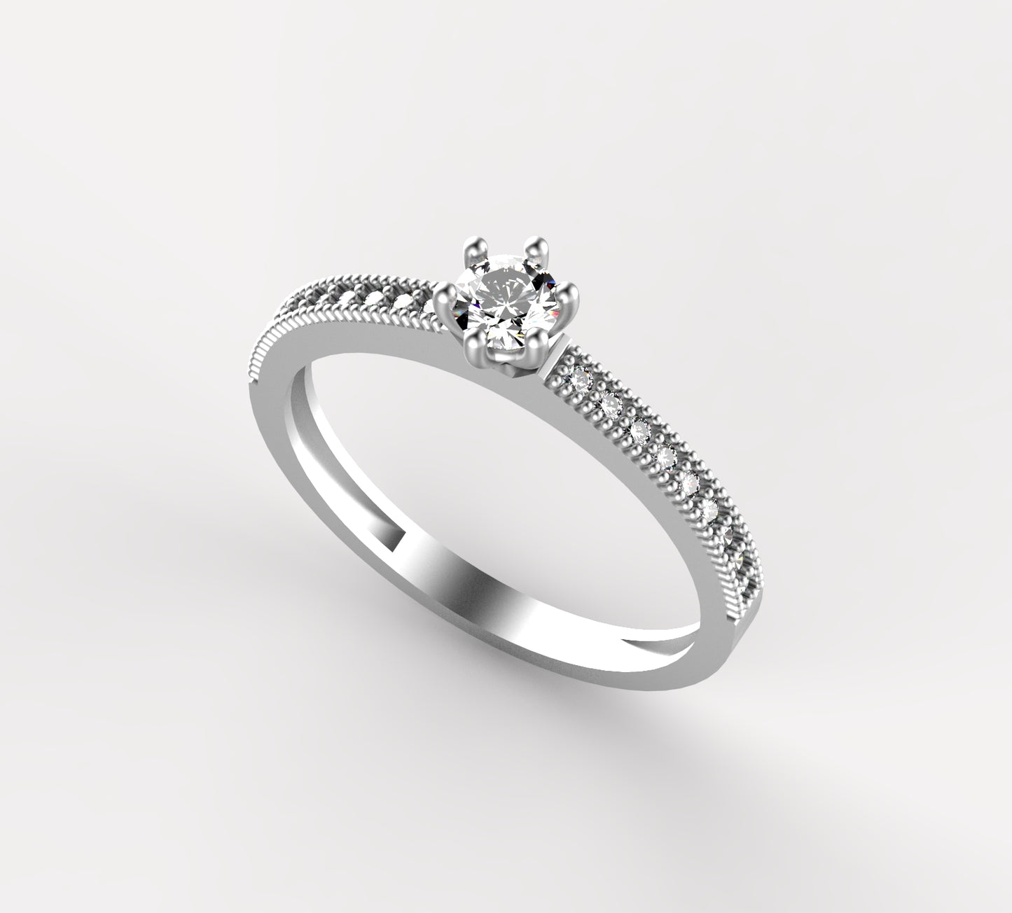 Anillo Solitario con Diamante Natural de 0,23 ct en Seis Garras y Banda Completa en Micropavé | Oro 18K Lucigo
