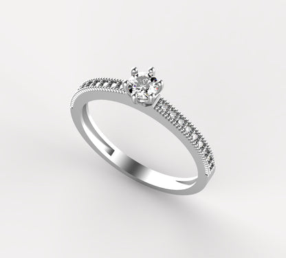 Anillo Solitario con Diamante Natural de 0,23 ct en Seis Garras y Banda Completa en Micropavé | Oro 18K Lucigo