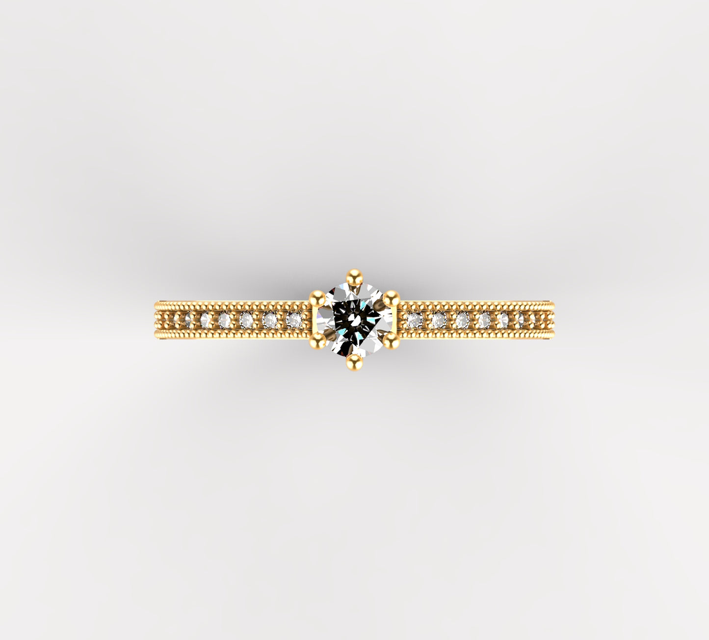 Anillo Solitario con Diamante Natural de 0,23 ct en Seis Garras y Banda Completa en Micropavé | Oro 18K Lucigo