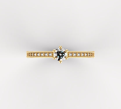 Anillo Solitario con Diamante Natural de 0,23 ct en Seis Garras y Banda Completa en Micropavé | Oro 18K Lucigo