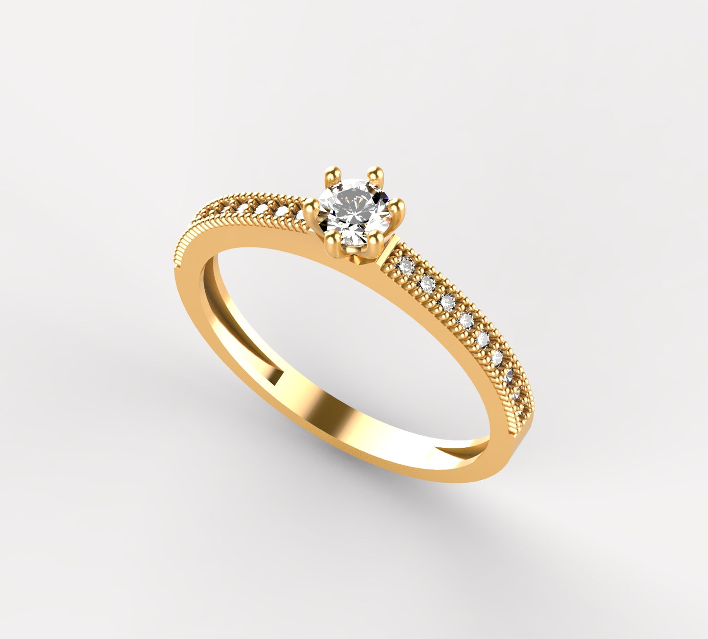 Anillo Solitario con Diamante Natural de 0,23 ct en Seis Garras y Banda Completa en Micropavé | Oro 18K Lucigo