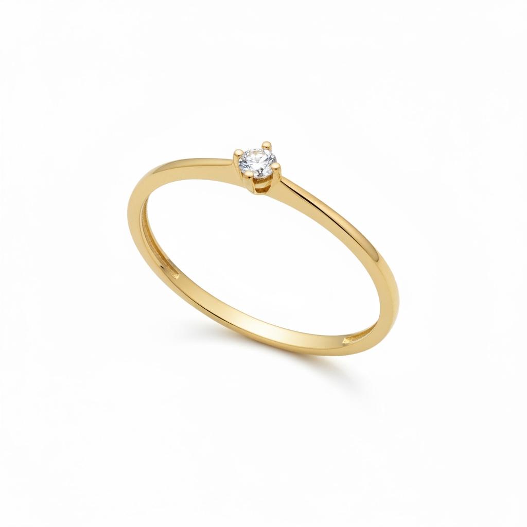 Anillo Solitario Minimalista Oro Amarillo 18k con Piedra 2,5 mm en Cuatro Puntas | Anillo Compromiso Mujer L750