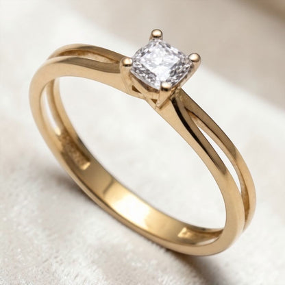Anillo Solitario con Diamante Natural de 0,45 ct en Banda Doble Dividida | Oro 18K Lucigo