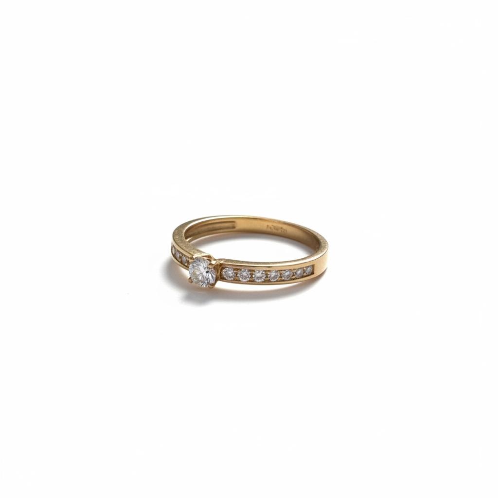 Anillo de Compromiso Solitario Oro 18k con Zircón Central y 12 Piedras Laterales en Canal | Anillo Novia L750