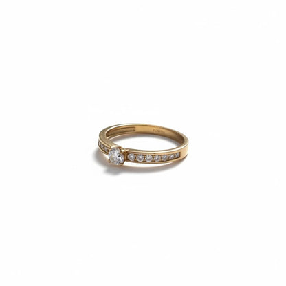 Anillo de Compromiso Solitario Oro 18k con Zircón Central y 12 Piedras Laterales en Canal | Anillo Novia L750