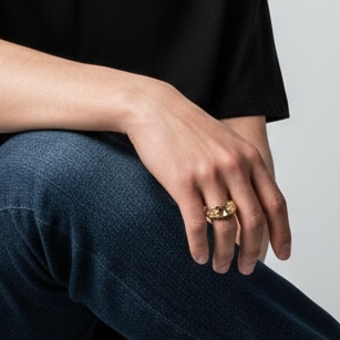 Anillo de Hombre en Oro 18K con Detalle en Rodio