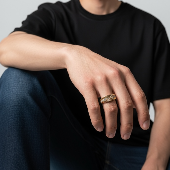 Anillo de Hombre en Oro 18K con Detalle en Rodio