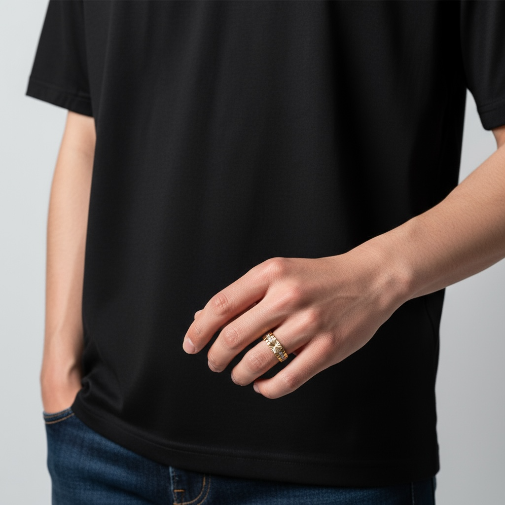 Anillo de Hombre en Oro 18K con Detalle en Rodio