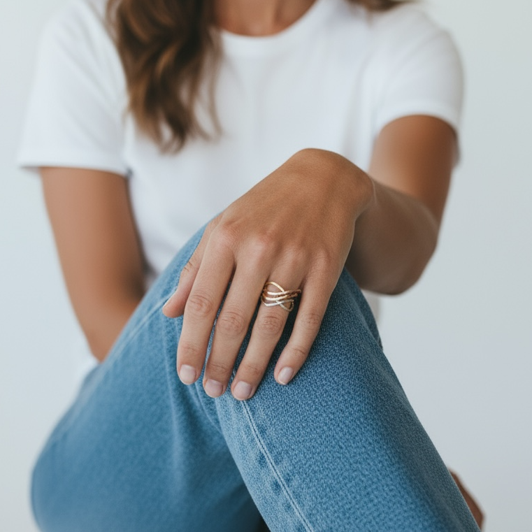 Anillo de Dama en Oro 18K Tricolor – Diseño en Tres Oros | Joyeria Colombiana Lucigo
