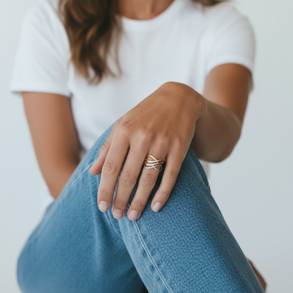 Anillo de Dama en Oro 18K Tricolor – Diseño en Tres Oros | Joyeria Colombiana Lucigo
