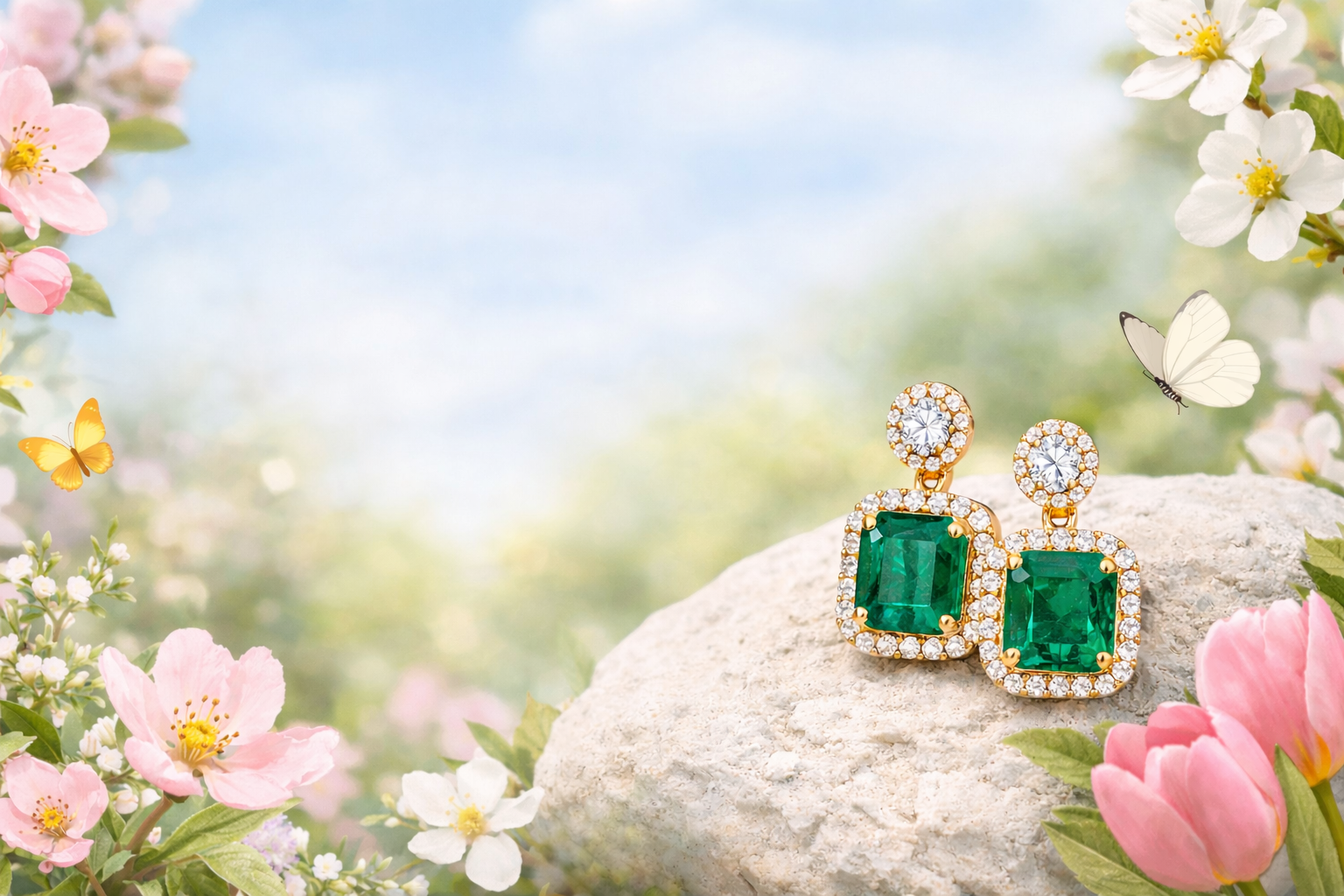 aretes de esmeraldas en oro 18k