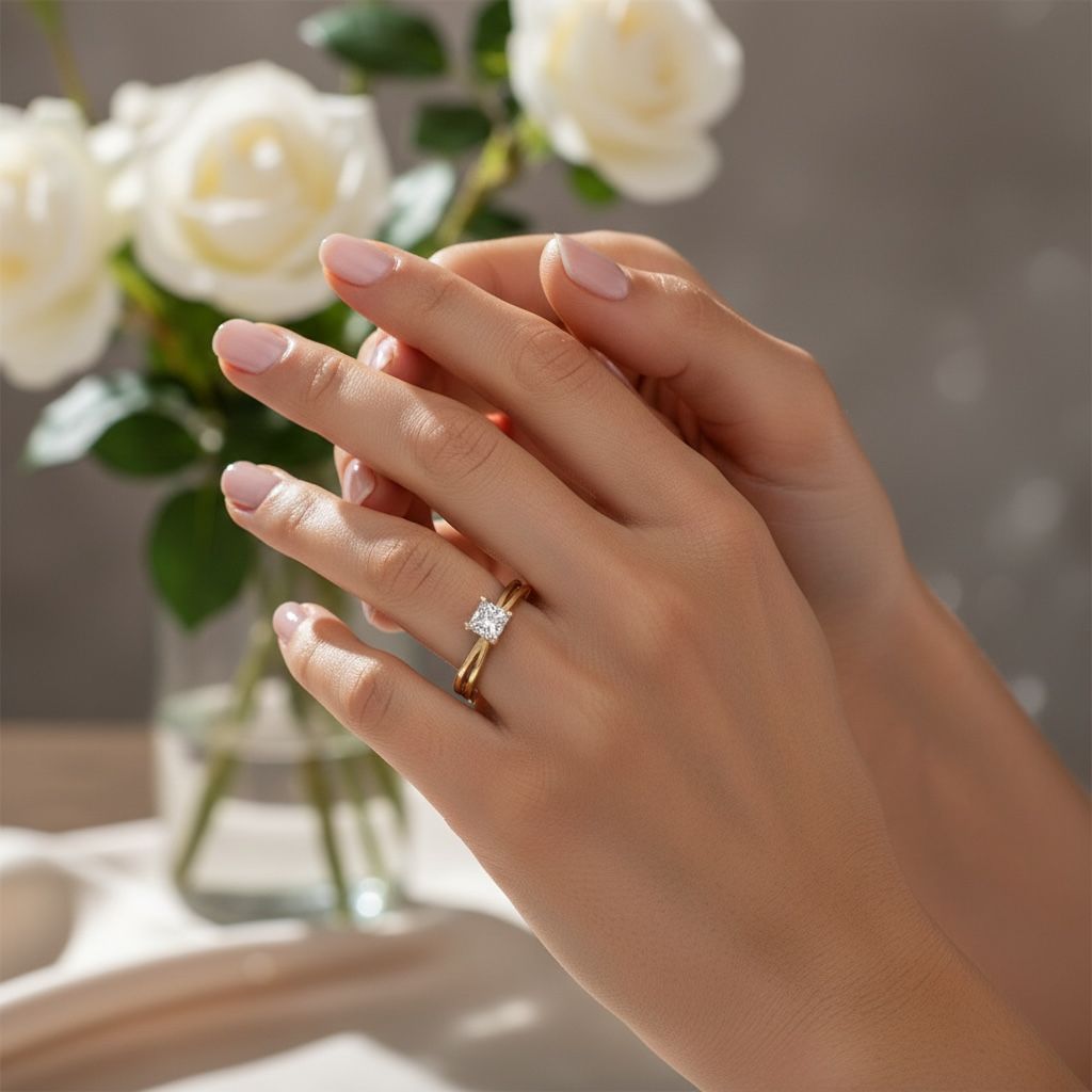 Anillo Solitario con Diamante Natural de 0,45 ct en Banda Doble Dividida | Oro 18K Lucigo