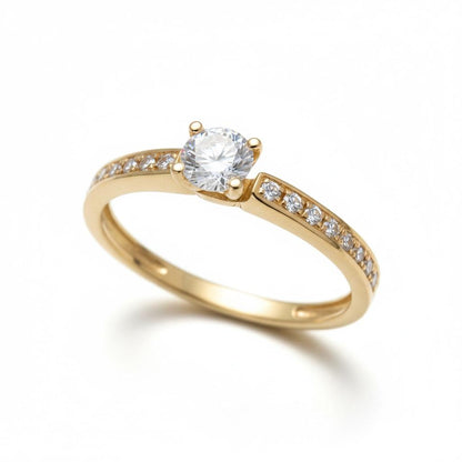 Anillo Oro 18K con Zircón y 20 Piedras en Banda