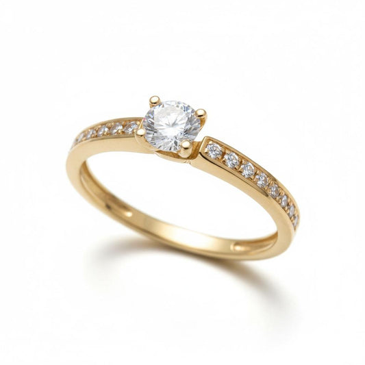 Anillo Oro 18K con Zircón y 20 Piedras en Banda