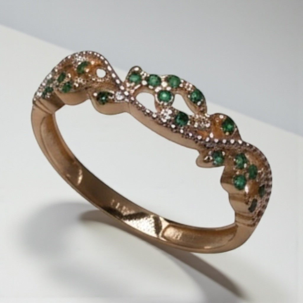 Cintillo de Dama en Oro 18K con Circones blancos y verdes Joyeria Colombiana Lucigo