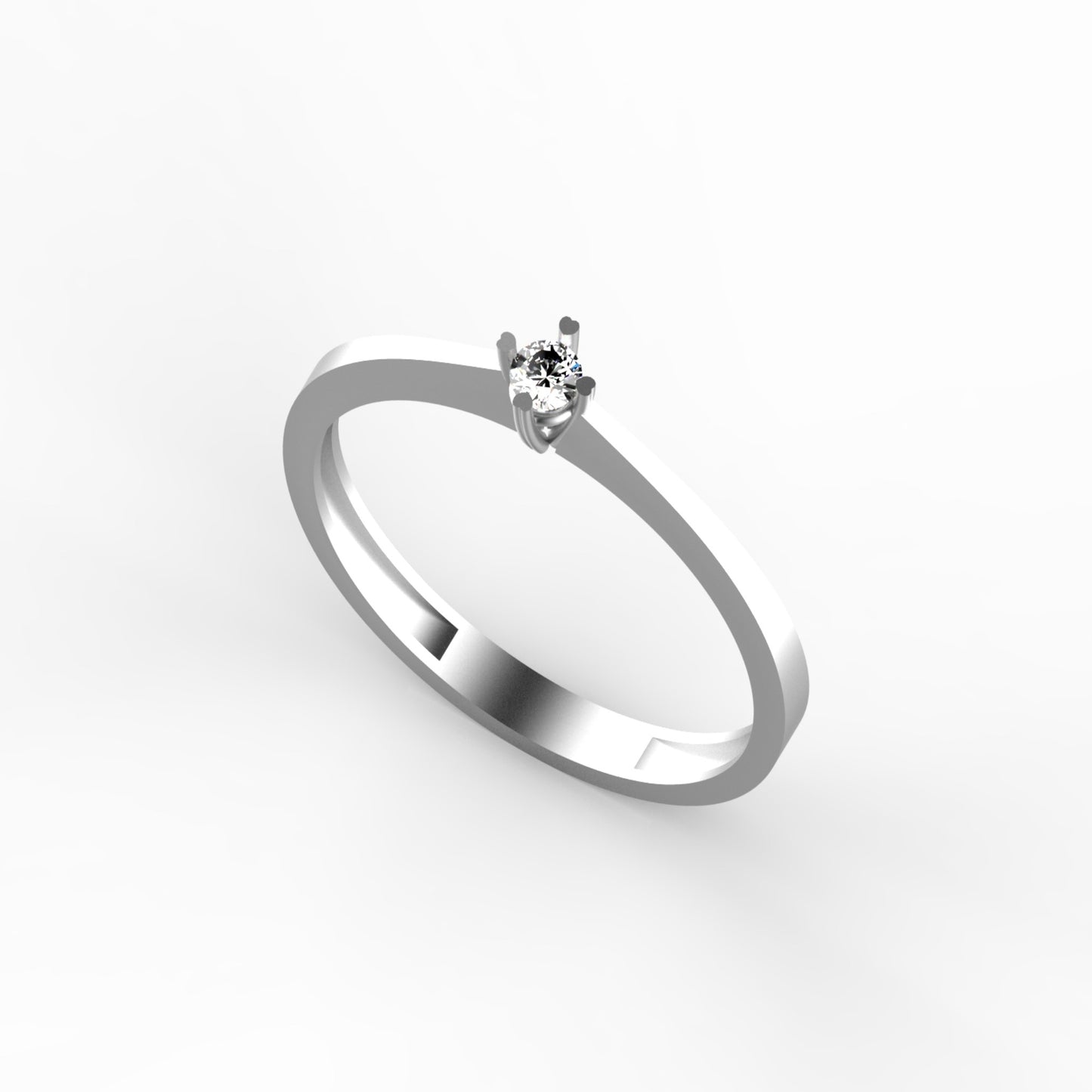 Anillo solitario ultra minimalista en oro amarillo 18K con diamante natural de 0,06ct en cuatro garras y banda plana ultra delgada – Joyería Lucigo Colombia