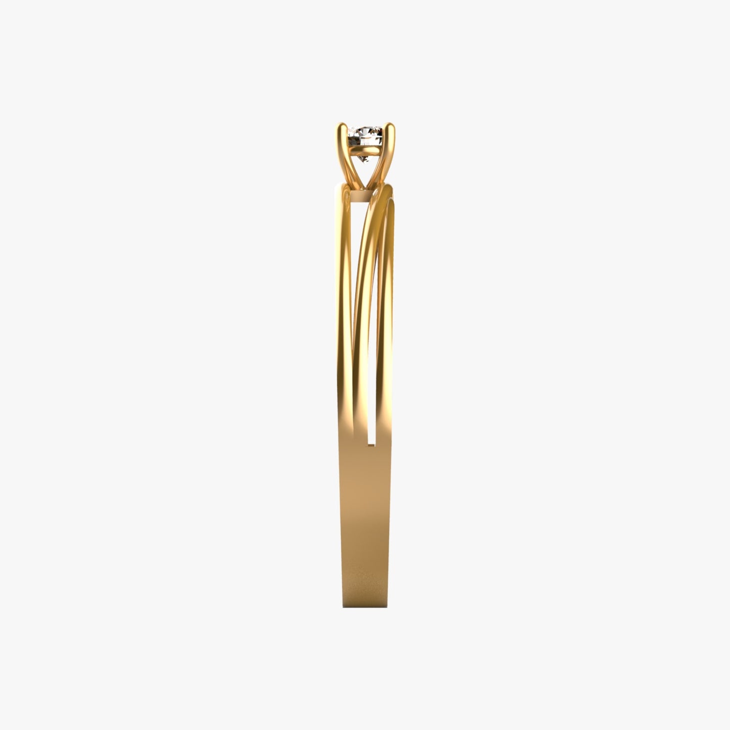 Anillo solitario en oro amarillo 18K con diamante natural de 0,10ct en cuatro garras y doble banda lisa paralela sin adornos – Joyería Lucigo Colombia
