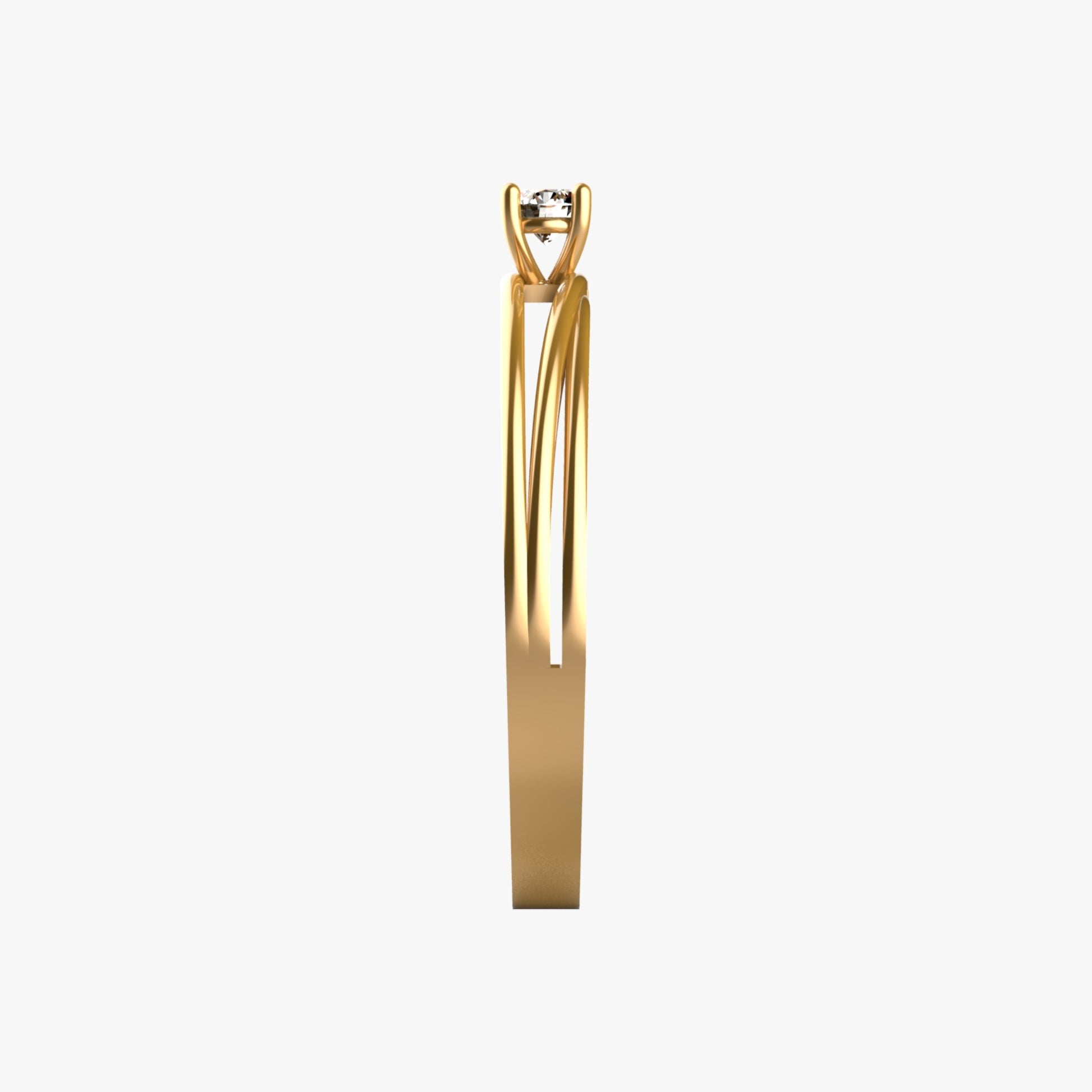 Anillo solitario en oro amarillo 18K con diamante natural de 0,10ct en cuatro garras y doble banda lisa paralela sin adornos – Joyería Lucigo Colombia
