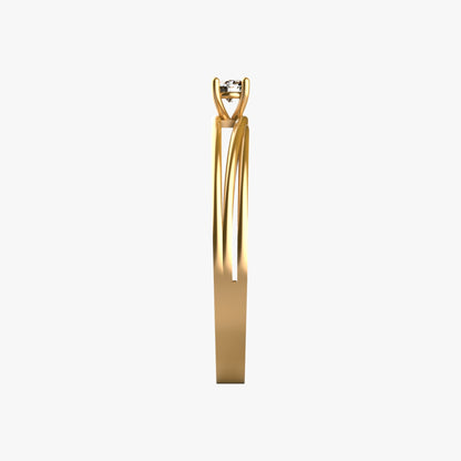 Anillo solitario en oro amarillo 18K con diamante natural de 0,10ct en cuatro garras y doble banda lisa paralela sin adornos – Joyería Lucigo Colombia